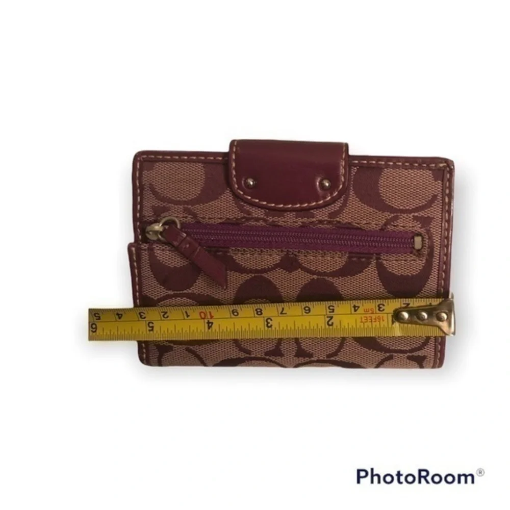 Coach signature purple burgundy maroon vintage y2k c compact turnlock wallet